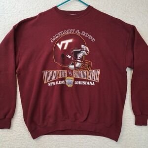 Vintage Virginia Tech University Vs Florida St Sweatshirt Mens XXL Red Burgundy